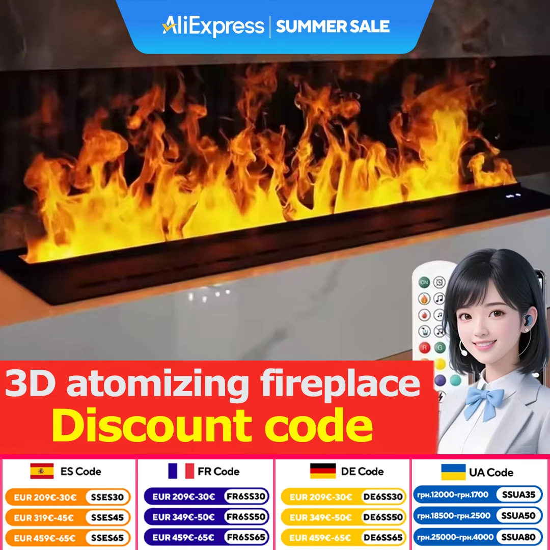 Ultrasonic Mist Fireplace Humidifier, Essential Oil Compatible, RGB Flame Fireplace for Home Hotel
