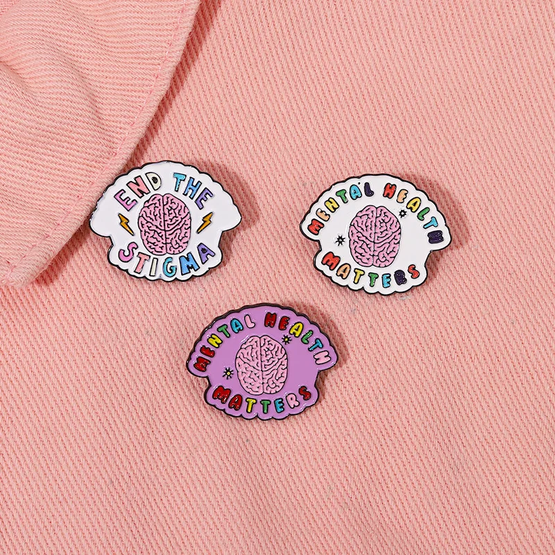 Mental Health Enamel Pins Custom Wholesale Brain Brooches Lapel Badges Quotes End The Stigma Jewelry Gifts Dropshipping