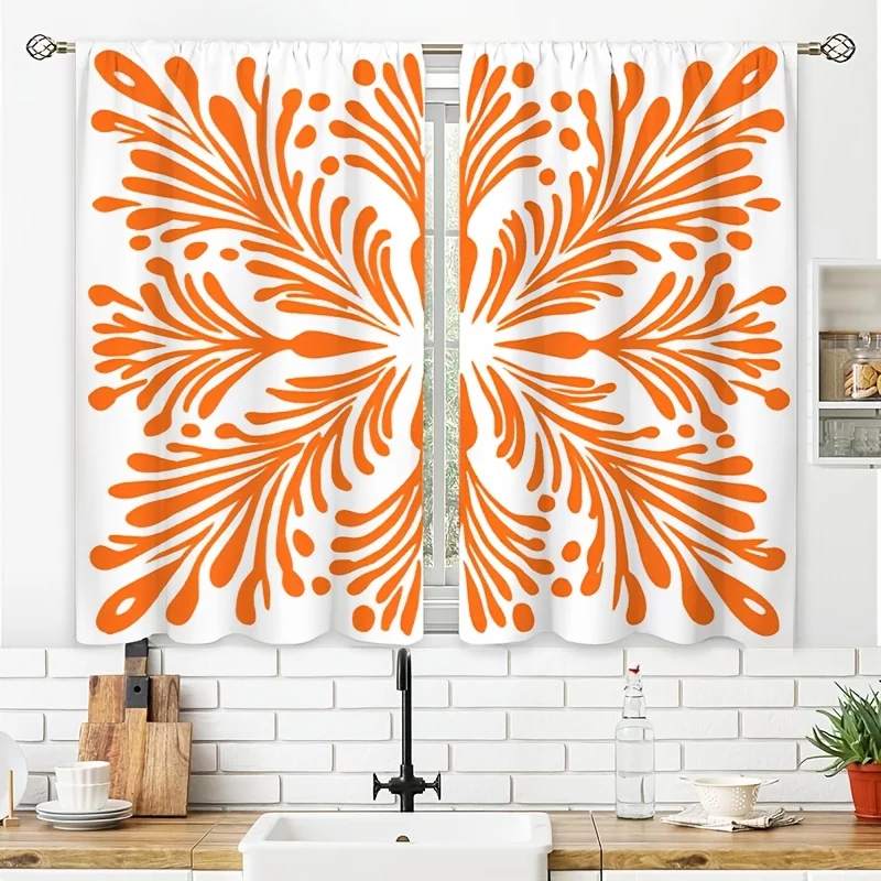 Vibrant Orange Abstract Sunburst Pattern Curtain for Bathroom Window Home Decor Bright Sunlight Filter