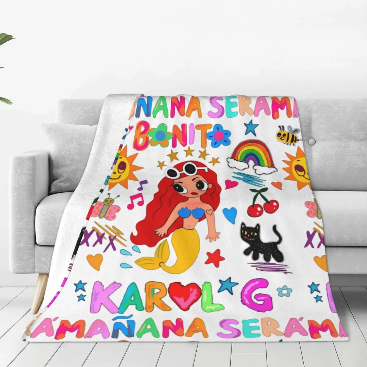 

Sirenita Karol G Manana Sera Bonito Blanket Fleece Super Soft Throw Blanket for Car Sofa Couch Bedspread
