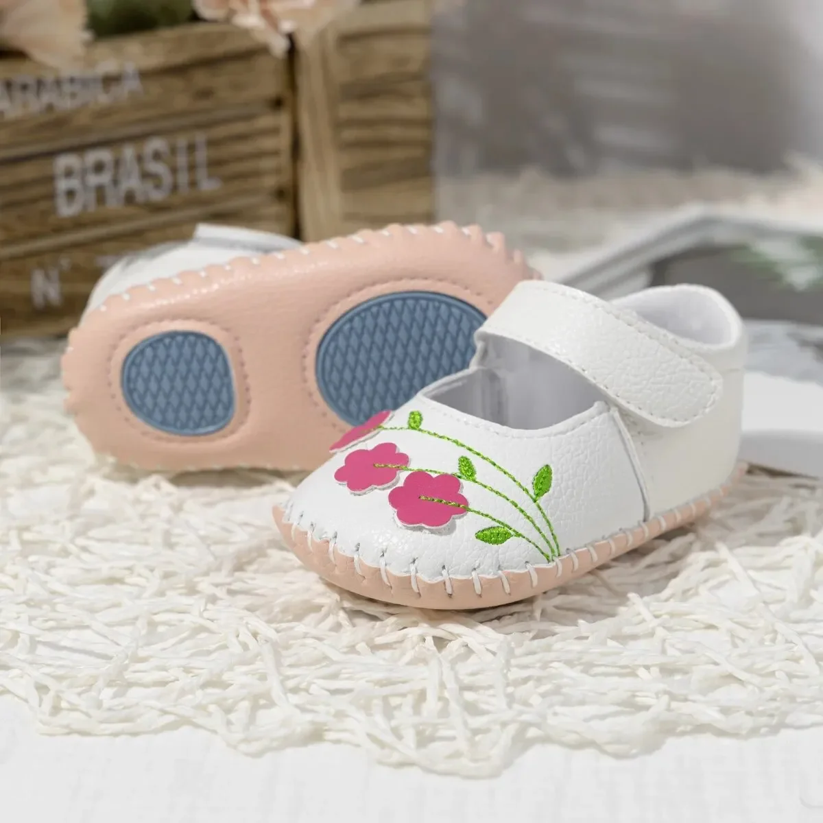 Meckior Baby Boys Girls Pu Lederen Eerste Walking Wieg Schoenen Peuter Rubber Zool Baby Geborduurde Bloem Prinses Baby Schoenen