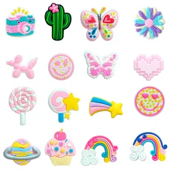 16Pcs/Set New Pink Fresh Shoe Charms DIY Shoe Buckle Accessories PVC Shoe Decorations X-mas Girl Kids Gifts