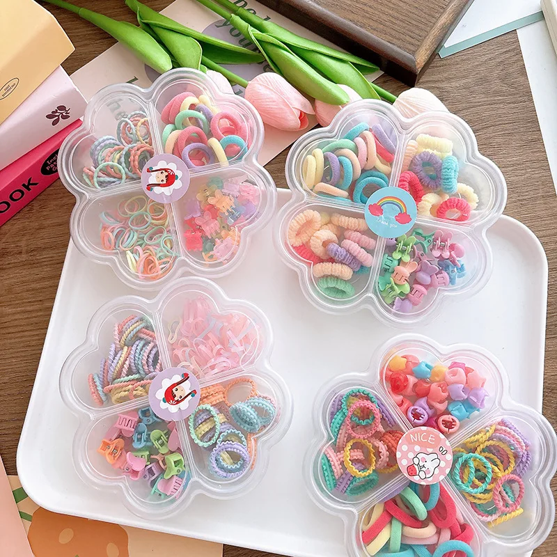 Candy Color Children Girls Hair Tie Accessories Set Gift Box Mini Ties Cute Princess Headbands No Damage Baby Hair Band Headwear