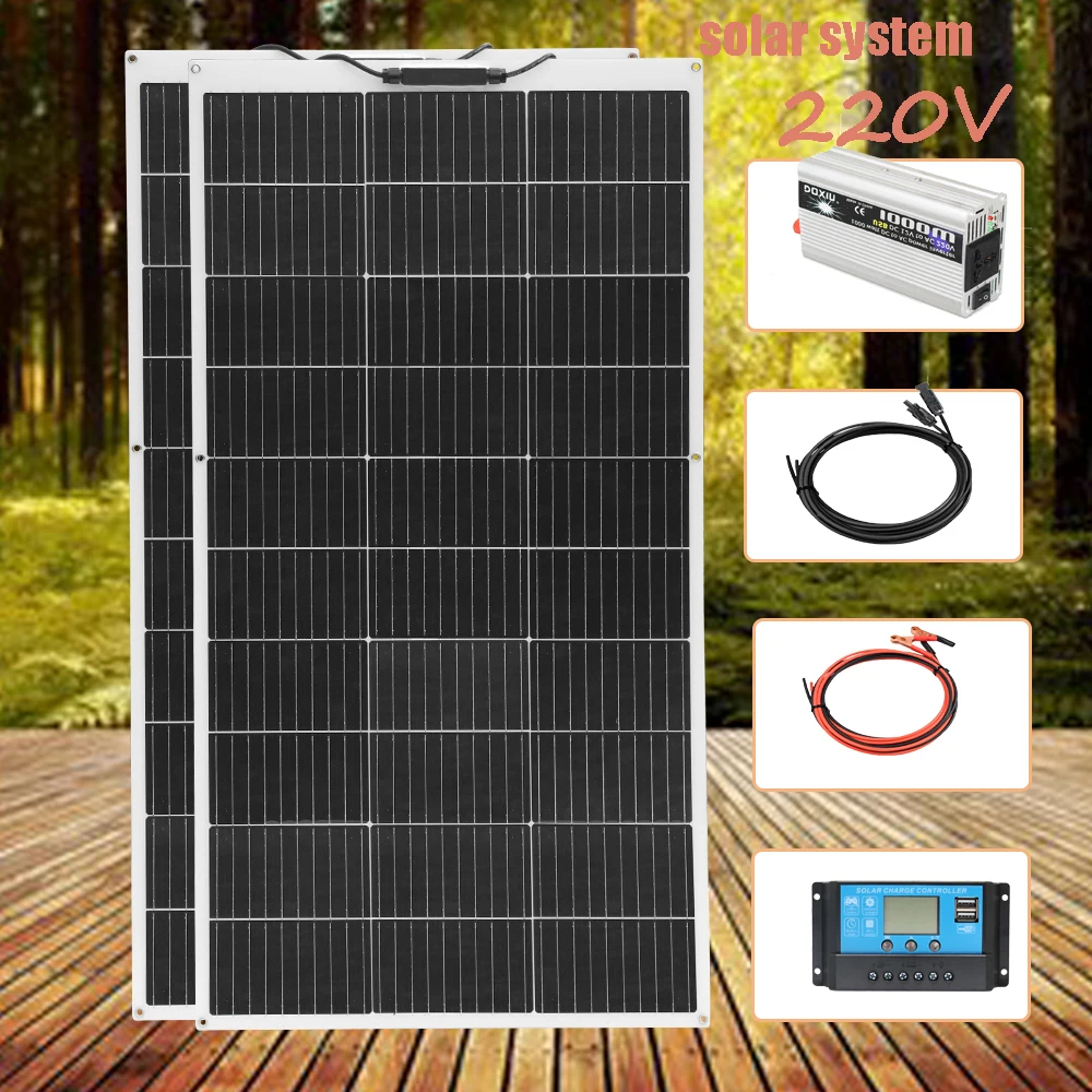 100W - 400W 12v photovoltaic panel solar panel complete kit 12 v Solar energy Inverter 220v 110V charge battery balcony power