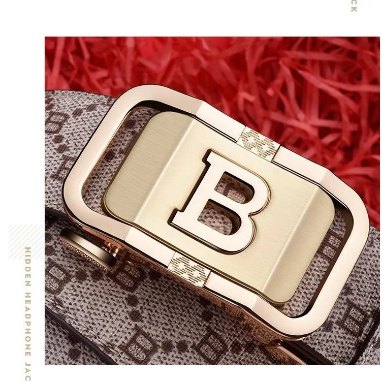 Men's Sleek Automatic Buckle Belt - Genuine FauxwithTextured Square Pattern, Black, Simple & Stylish DesignforCasual Attire