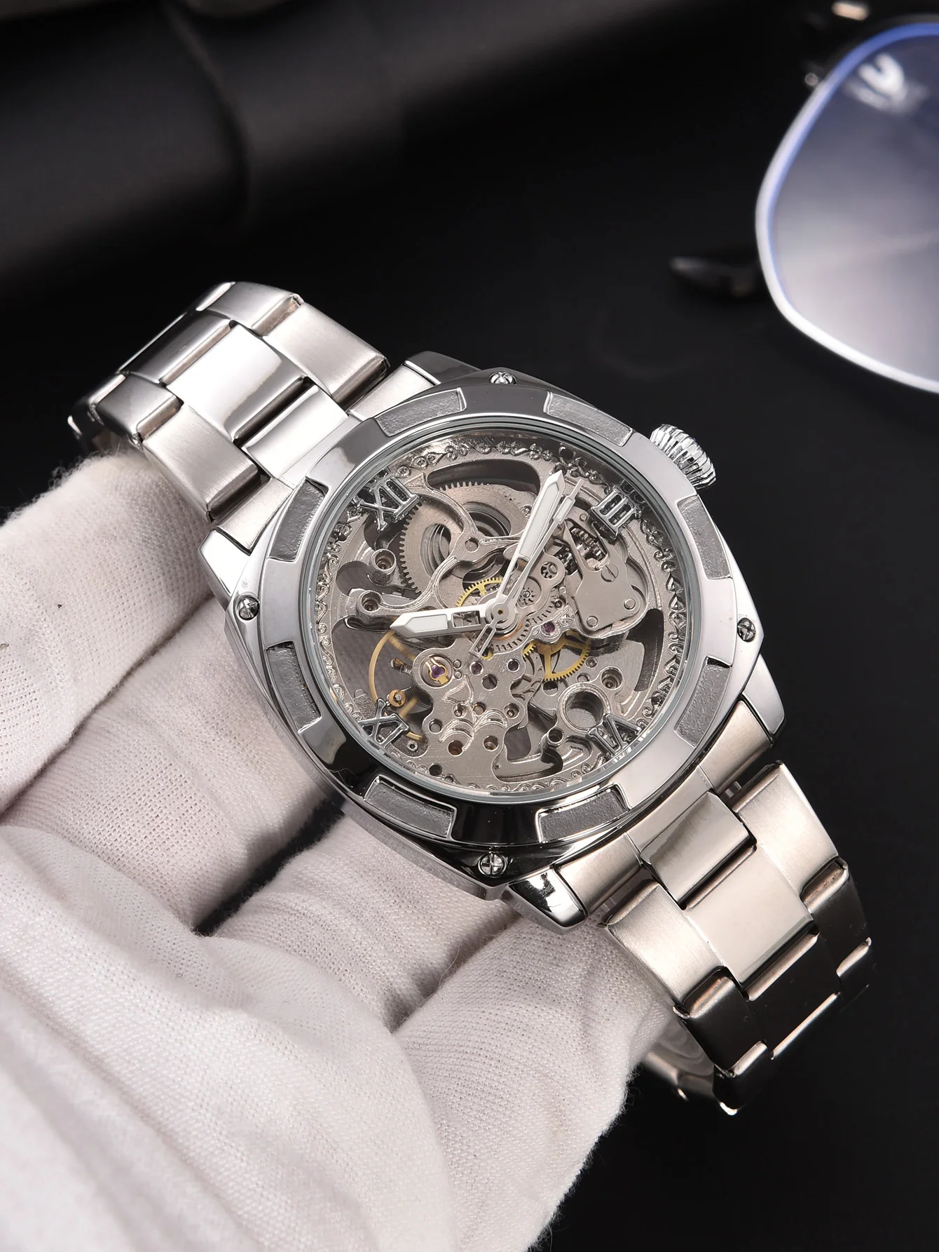 ساعة أوتوماتيكية للرجال مقاومة للماء ساعات ميكانيكية فاخرة ساخنة هيكل عظمي للأعمال من الفولاذ المقاوم للصدأ ساعة رجالي هدية لصديقك