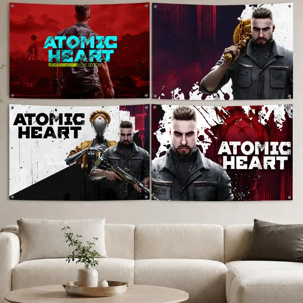 Atomic Heart Flags Aesthetic Wall Tapestry Printed Wall Hanging Living Room Party Outdoor Decor