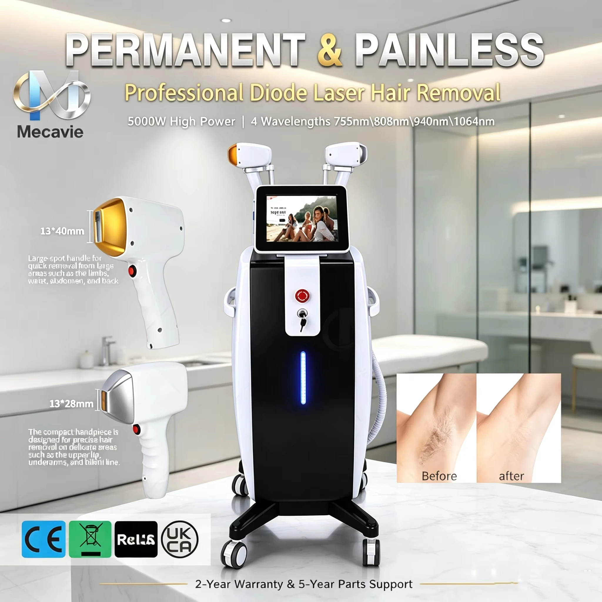 2026 Hot Sale 5000W 4-Wave Ice Laser Hair Removal Machine, Dual Handles Salon Epilator All Skin 2Y Warranty