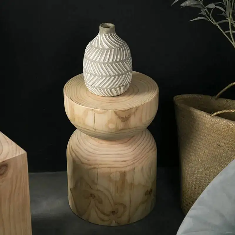 B&B Stump Pier Retro Wabi-sabi Hotel Ornaments Household Style Creative Round Log Stool Simple Solid Wood Sitting Bench
