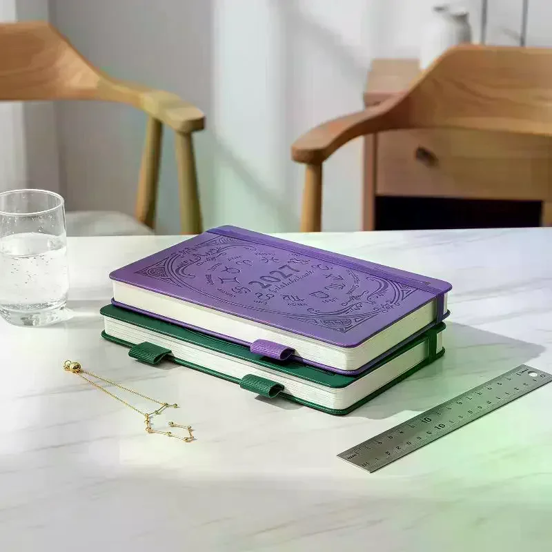 2027 Zodiac Pattern Embossed Planner Notebook With Elastic Strap Pen Loop For Daily Schedule Office Study