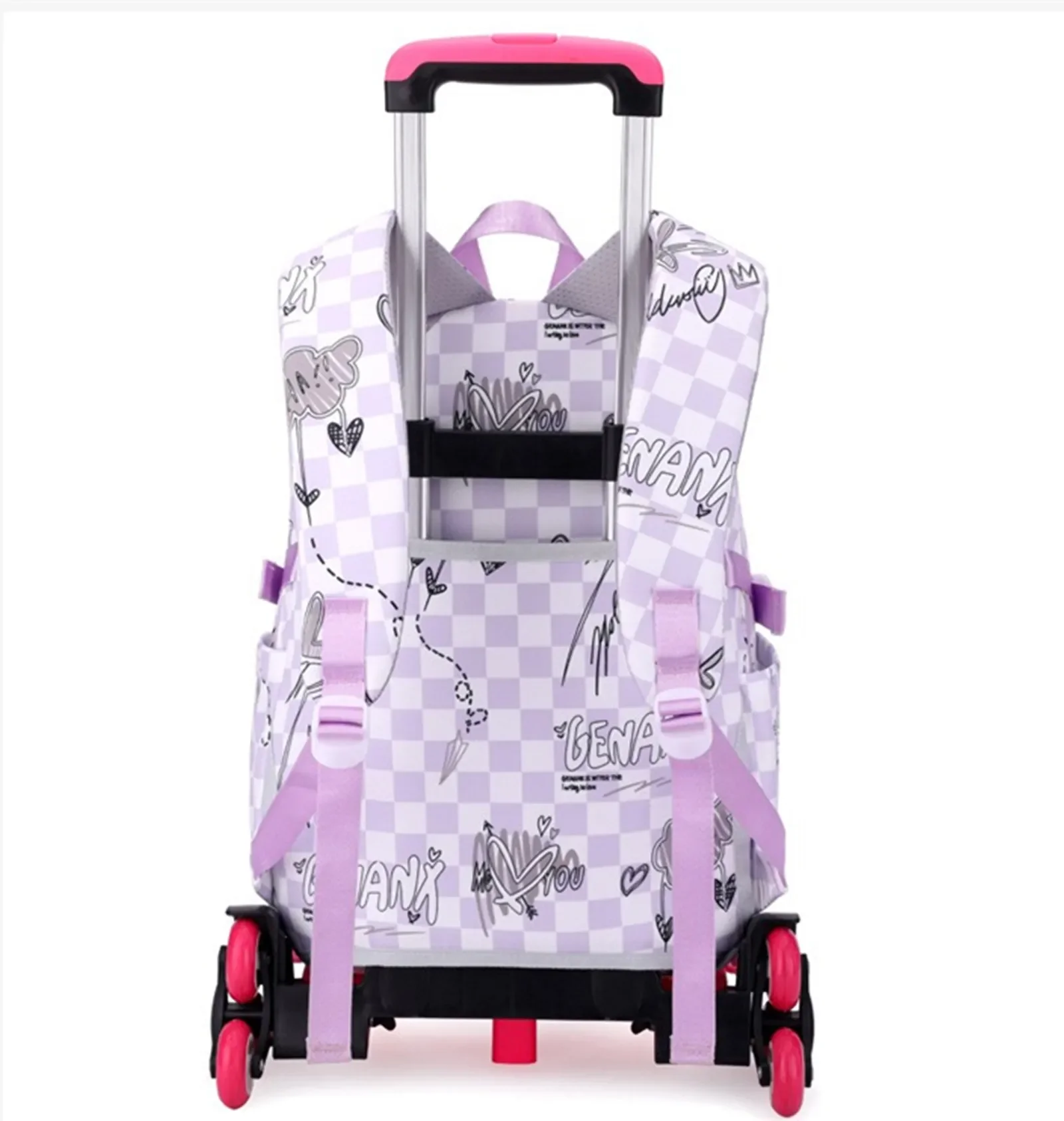 Detachable Girl Trolley Backpack Handbag Student Schoolbag Climb Stairs 2-6 Wheel Travel Packback School Bag Shoulders Knapsack