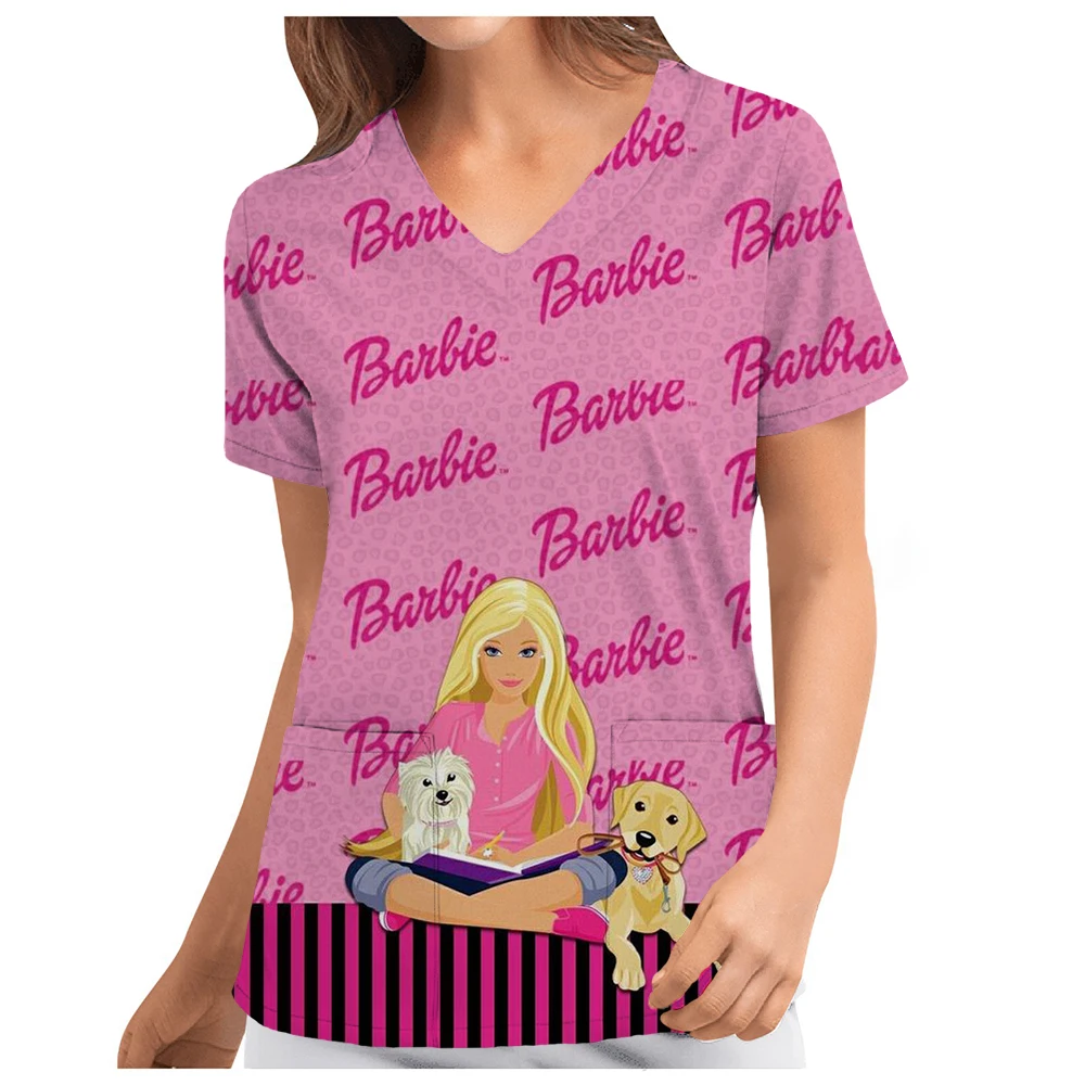 New Women Tops Barbie Princess print Dentist Veterinary Nurse Fashion Slim Beauty Scrub Clothes Spa Nurse Medical Lab Medical