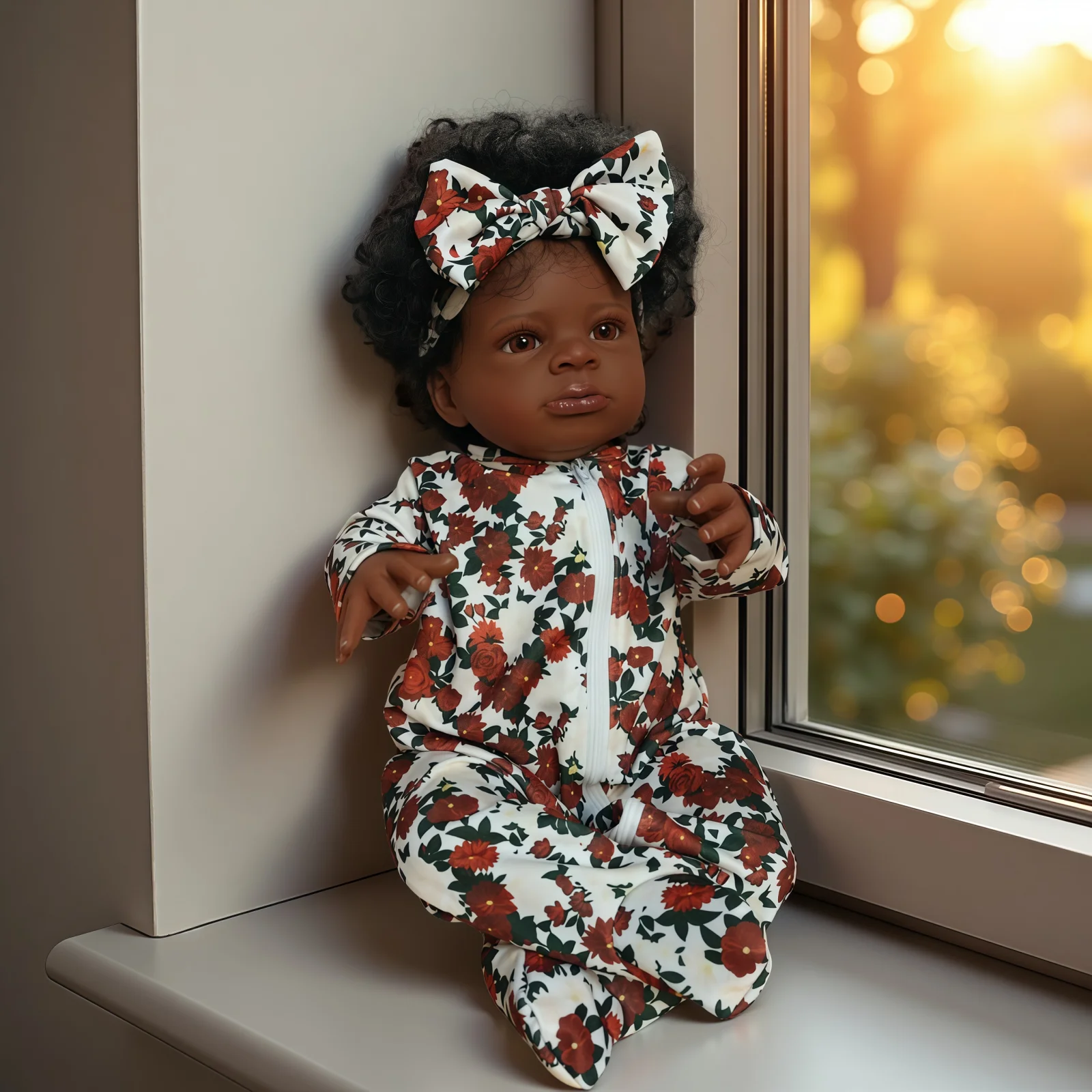 Risbecko 20 inch levensechte zwarte herboren babypop - Afro-Amerikaanse zachte stoffen lichaamspop - verjaardagscadeau / kerstcadeau