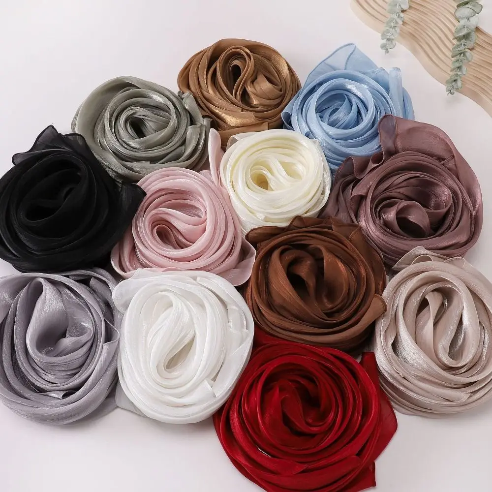 Fashion Solid Color Silk Scarf Chiffon Shining Chiffon Hijab Veil Soft Long Sunscreen shawl Outdoor image 3