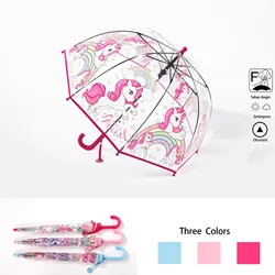 Kids' Auto Open Colorful Princess Unicorn Umbrella – Multiple Colors, Straight Handle, Wind-Resistant, Cute Transparent Plastic