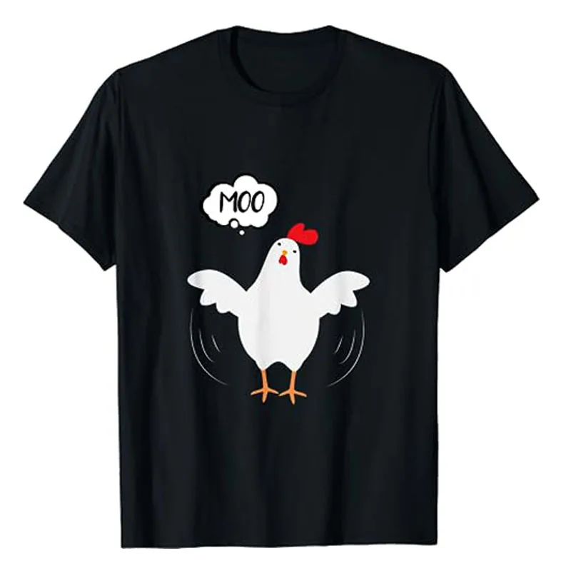 MOO Funny Cow/Chicken Novelty Tee - Funny Shirts for Men & Women T-Shirt Cute Chick Lover Joke Graphic Outfits Short Sleeve Tops