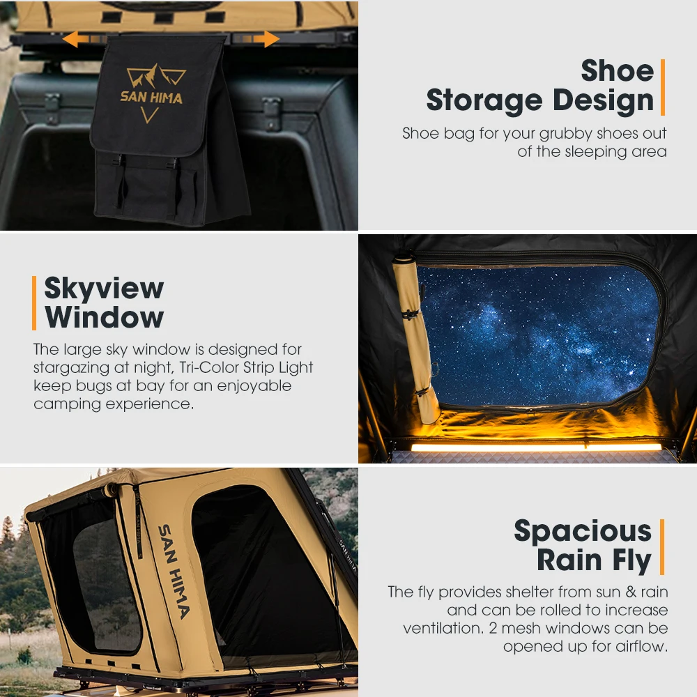 سان هيما الإعداد السريع مقاوم للماء 4WD هارد شل سقف أعلى خيمة 4x4 التخييم هارد شل على السطح خيمة في بنيت مصباح ليد بار #6