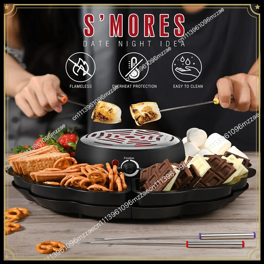 2 in 1 Electric Chocolate Cheese Melting Pot Stainless Steel with Snacks Fruit Plate for Marshmallow Roasting
