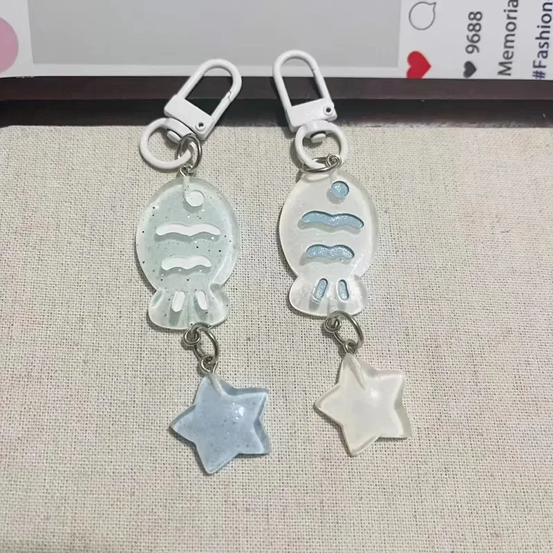 Ocean Series Resin Fish Starfish Key Chains for Women Shiny Cute Colorful Transparent Girl's Heart Bag Key Pendant Accessories