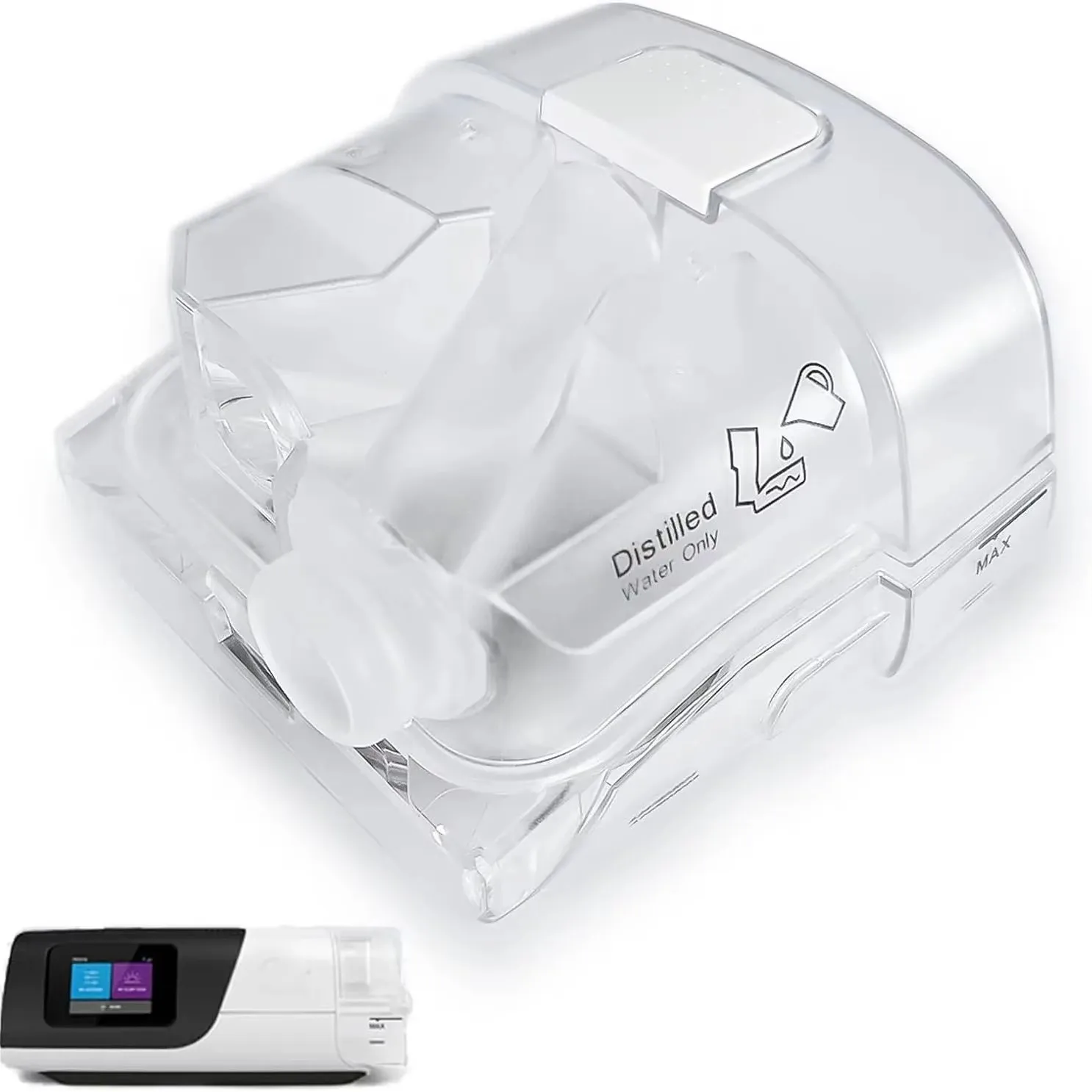 Water chamber adapter for ResMed AirSense 11 and AirCurve 11 series ventilators, a respiratory assist device.
