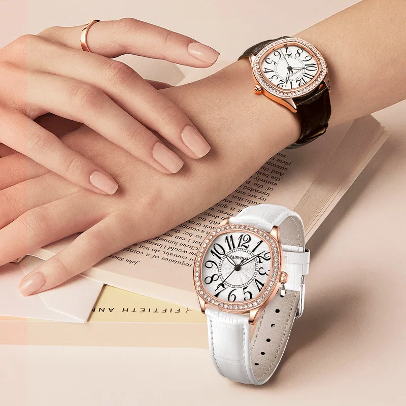 Mark Fairwhale Ladies Quartz Movement Watch with Leather Strap Fashion Irregular Dial Women's Gift Watch