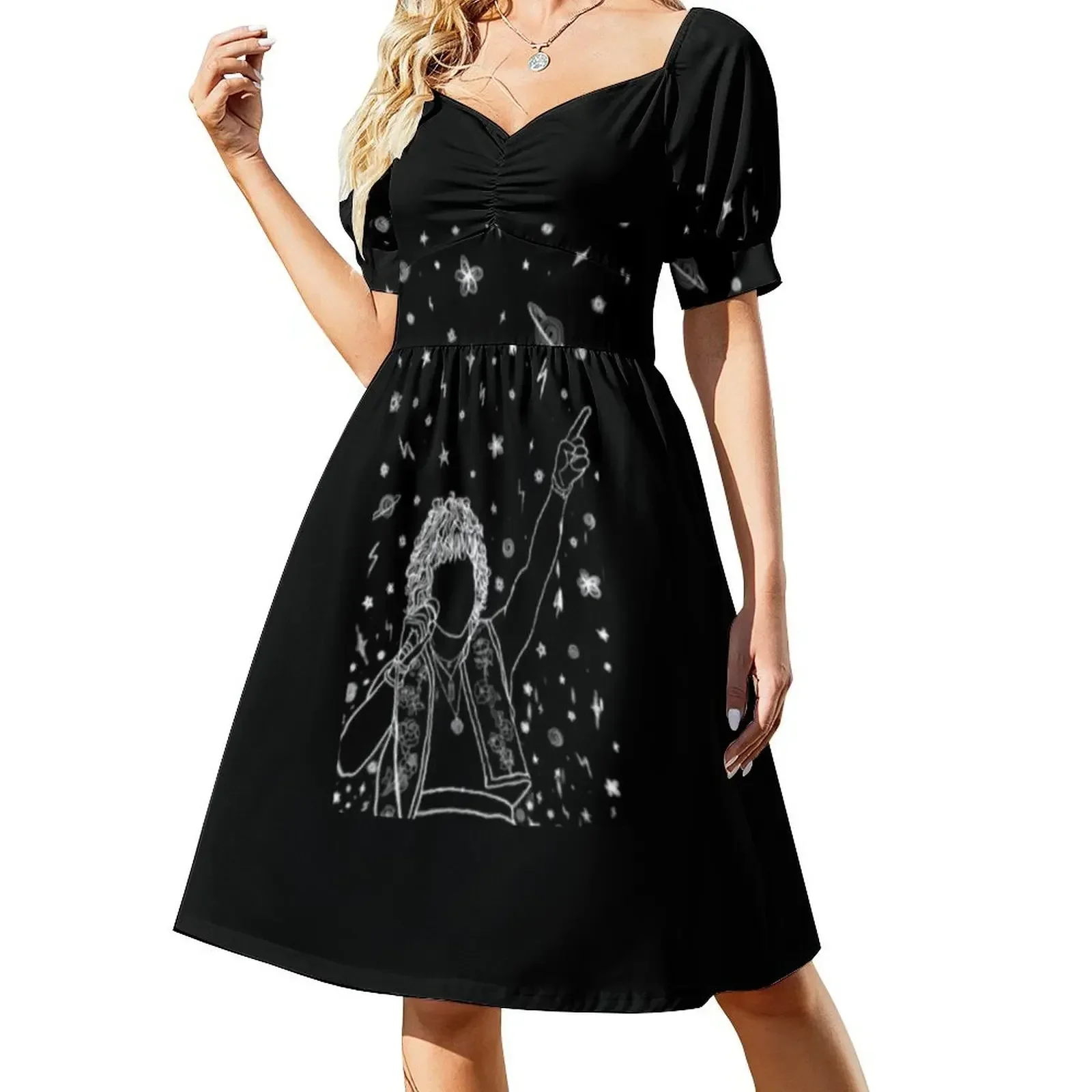 

Black aesthetic Short-Sleeved Dress Women's evening dress Women's long dress