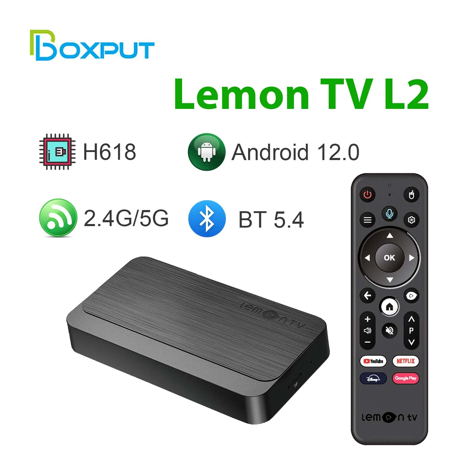 

Lemon TV L2 TV Box Android 12 Allwinner H618 2.4G/5G Wifi6 BT5.4 Voice Remoter 4K Smart Set-top Box Support Logo Customization