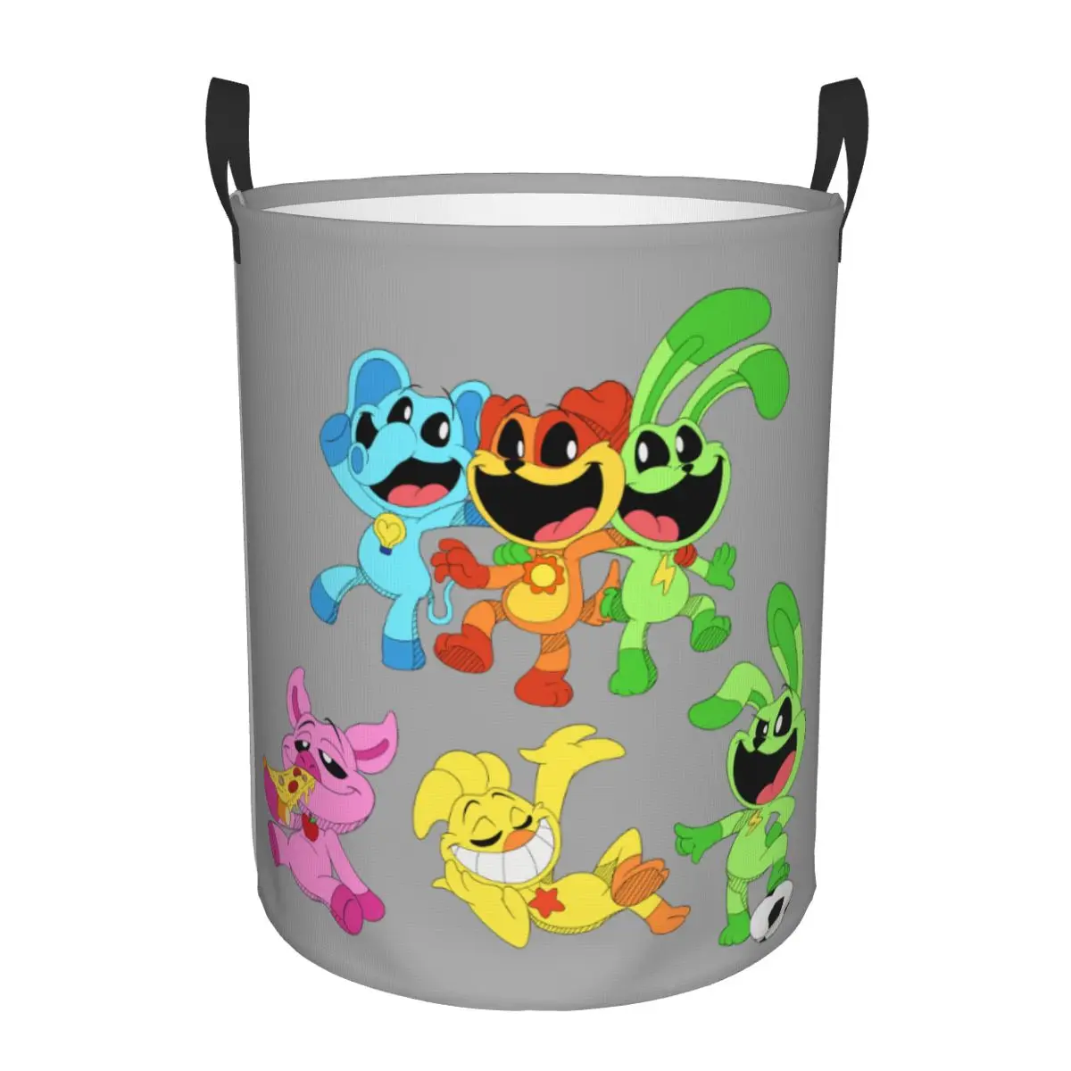 Custom Colorful Smiling Big Mouth Critters Group Laundry Basket Foldable Large Clothes Storage Bin Scarry Game Baby Hamper