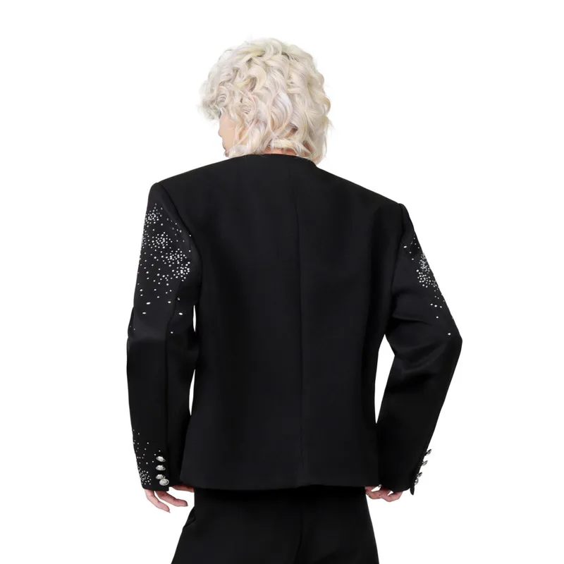WVGA Spring Autumn New Men's Heavy-duty Diamond-studded O-Neck Jacket Niche Chic Casual Stage Performance Short Coats Ins W28748