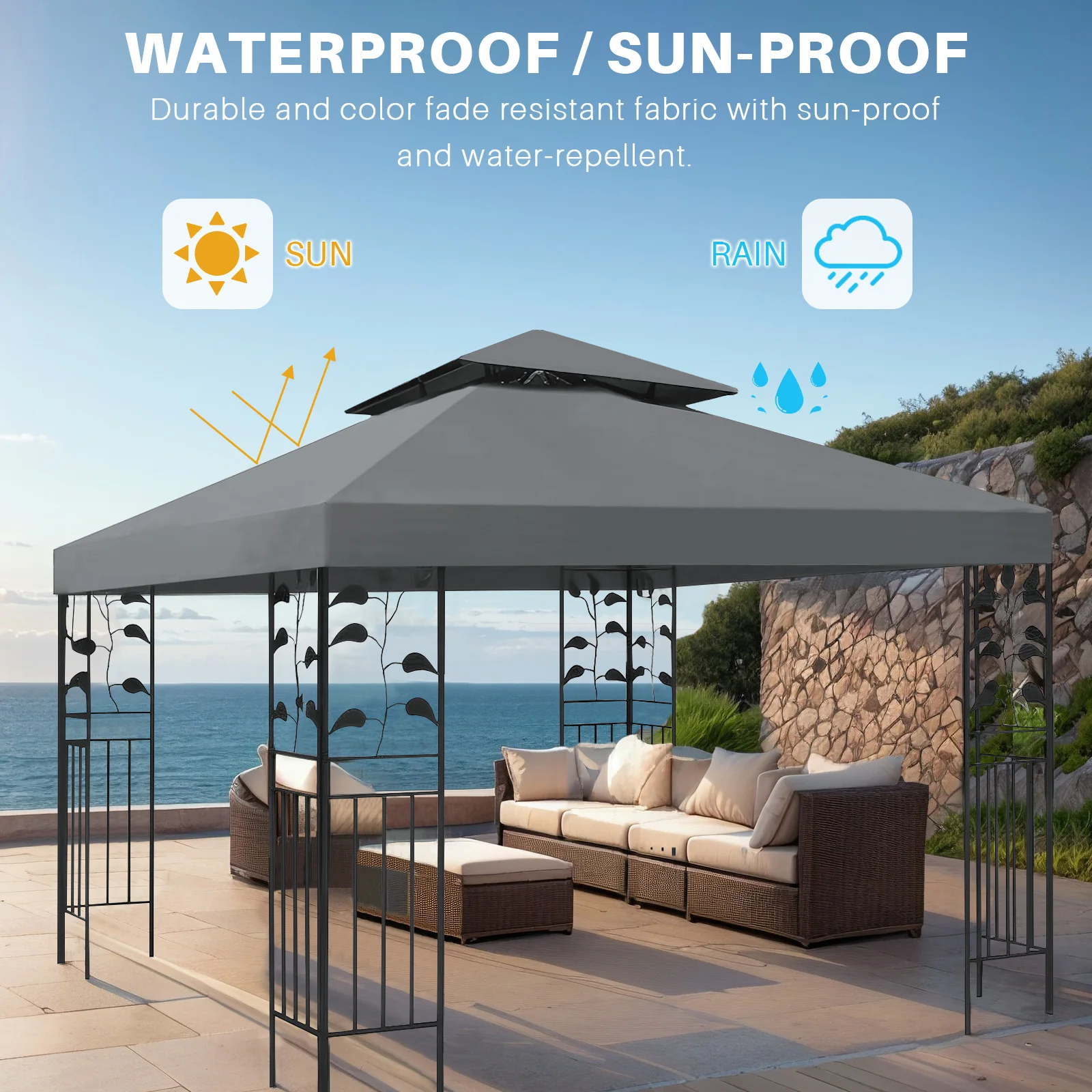3 x 3 m dicke, wasserdichte Ersatz-Überdachungshülle, doppelte Pavillon-Dachabdeckungen für Hof, Terrasse, Garten – Detail 8