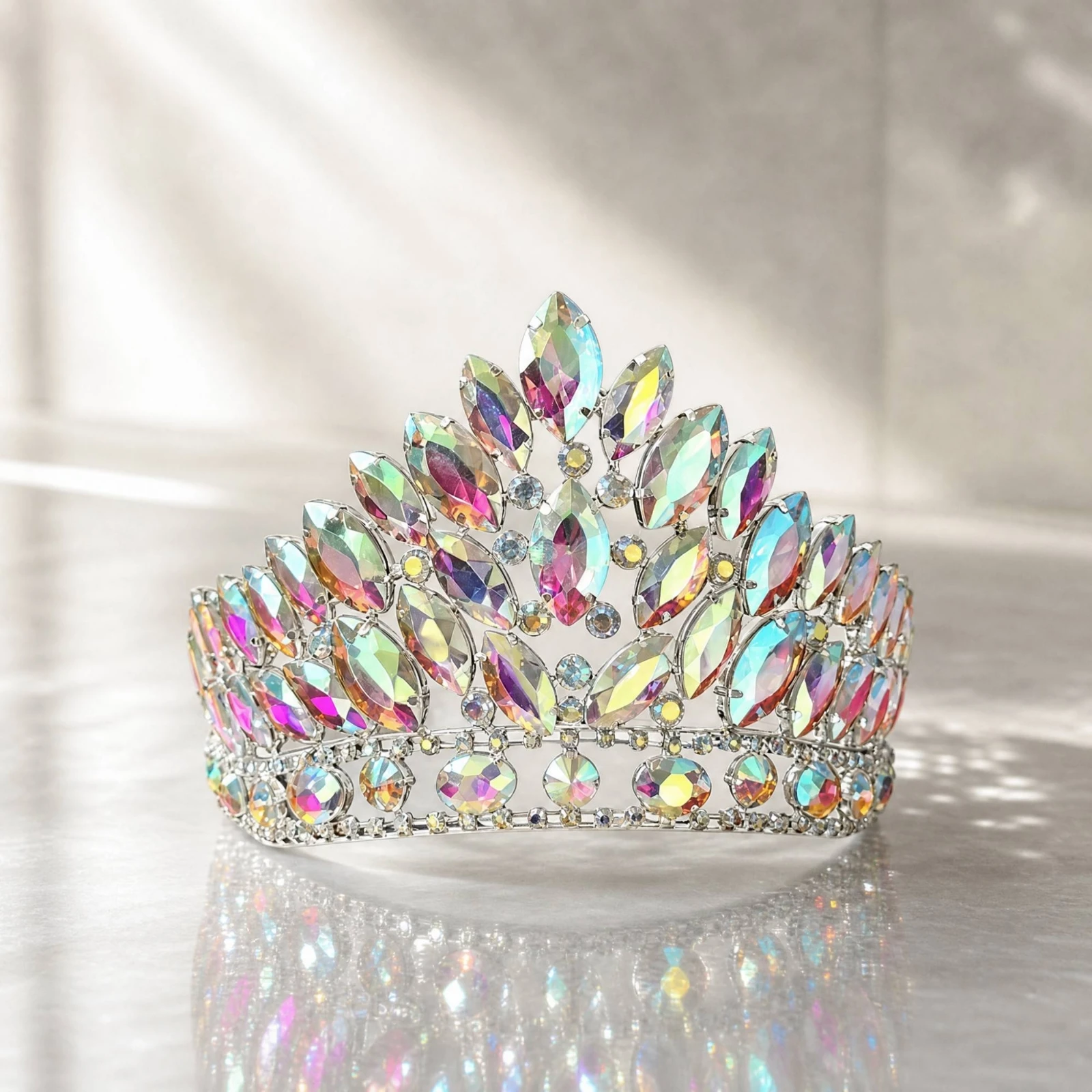 Alloy Tiara with Crystal-Like Stones Easy to Wear Crown-Shaped Tiara Openwork Crown Headpiece Handmade Bendable for Brides