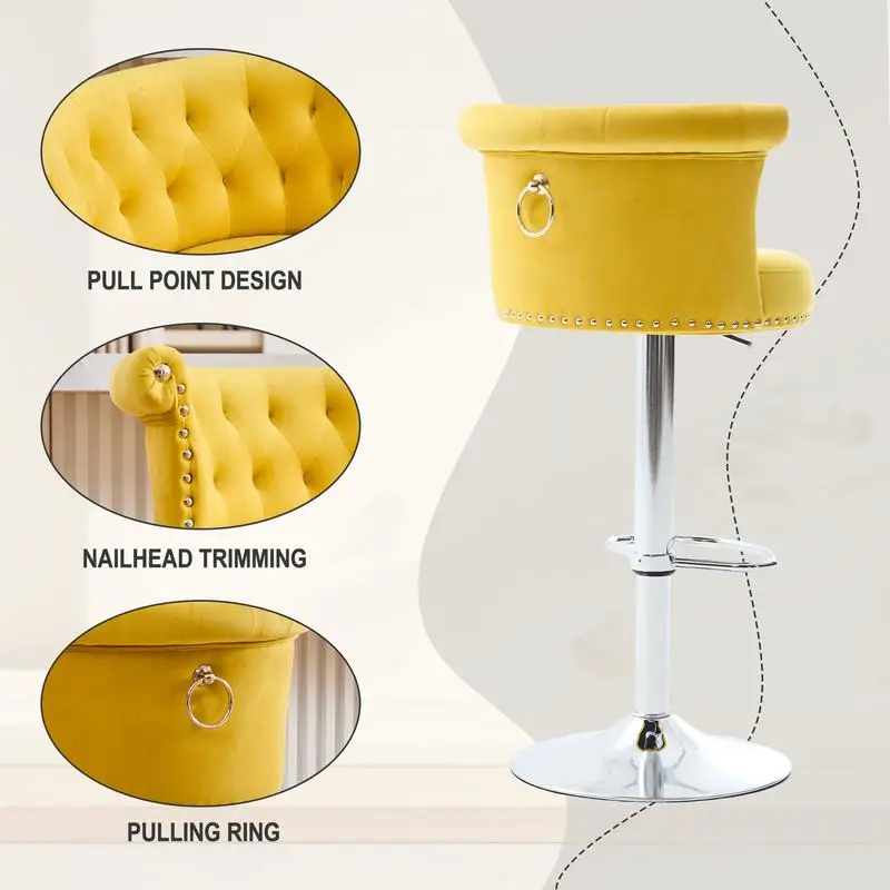 مجموعة من 2 مقعد بار دوار قابل للتعديل مع أرجل معدنية مطلية بالفضة ورأس أظافر من الكروم، وكراسي ذات ارتفاع مضاد للمطبخ و #4