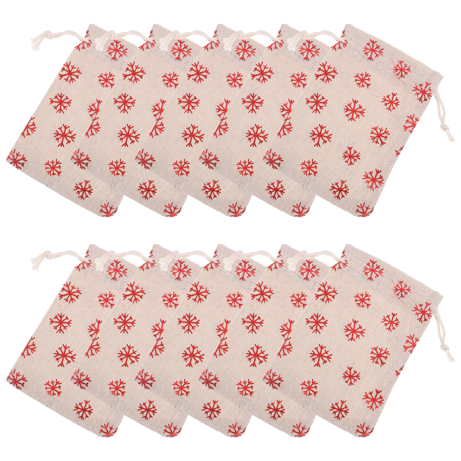 

10 Pcs Christmas Snowflake Deer Cotton Drawstring Bags 14x10cm Gift Packaging Storage Pouches Party Favors Holiday Season