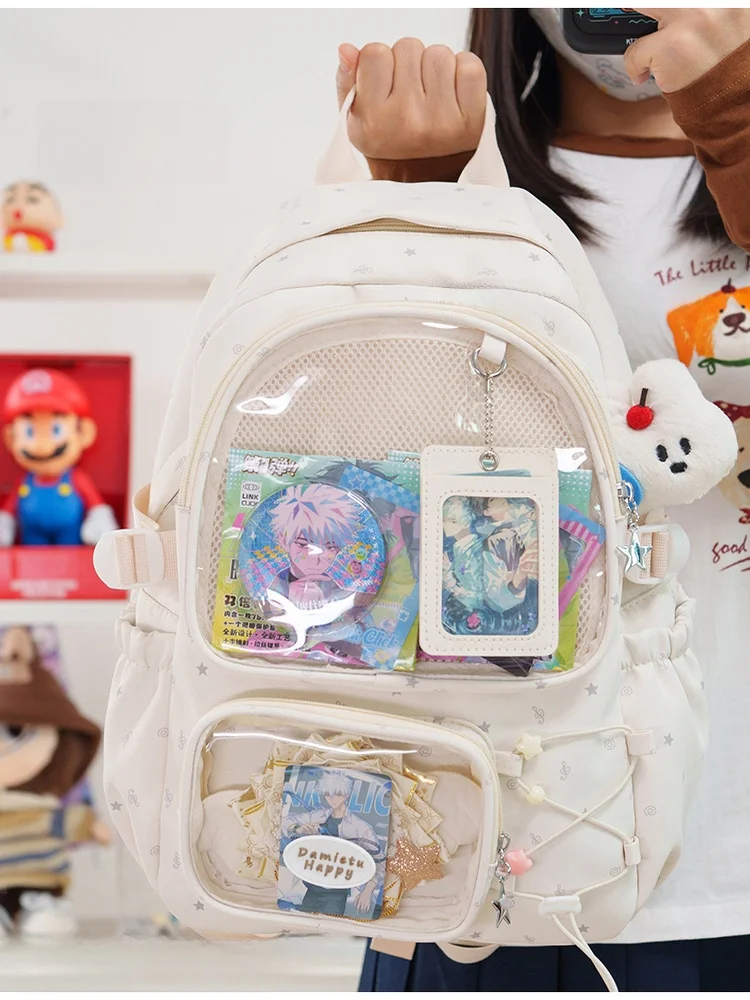 

Transparent Ins Sle Laptop Bapa for Students Teen Girls School Bag Cuter Bag Secony Barbecue All-Match Nylon Mate...