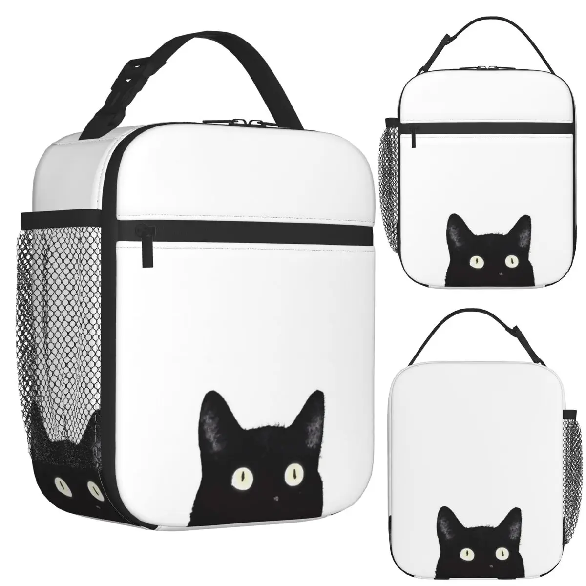 

Black Cat Peeking Up Insulated Lunch Bag for School Bento Storage Food Boxes Leakproof Container Cooler Thermal Lunch Box Tote