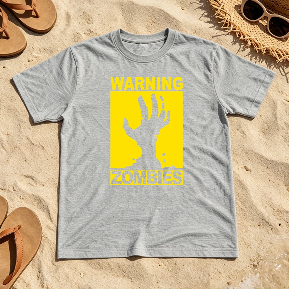 Warning Zombie Hand Silhouette Graphic T Shirt Female Horror Movie Fan Meme Tee Summer Casual Halloween Party Top