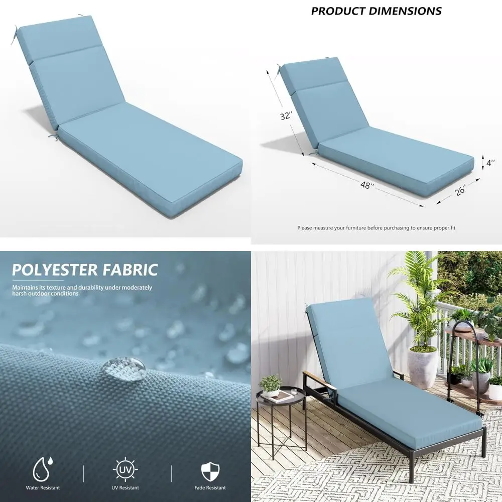 

Water-Resistant Outdoor Chaise Lounge Cushion, 80 L x 26 W x 4 D, High-Density Foam, Fade-Resistant for Outdoor Relaxation