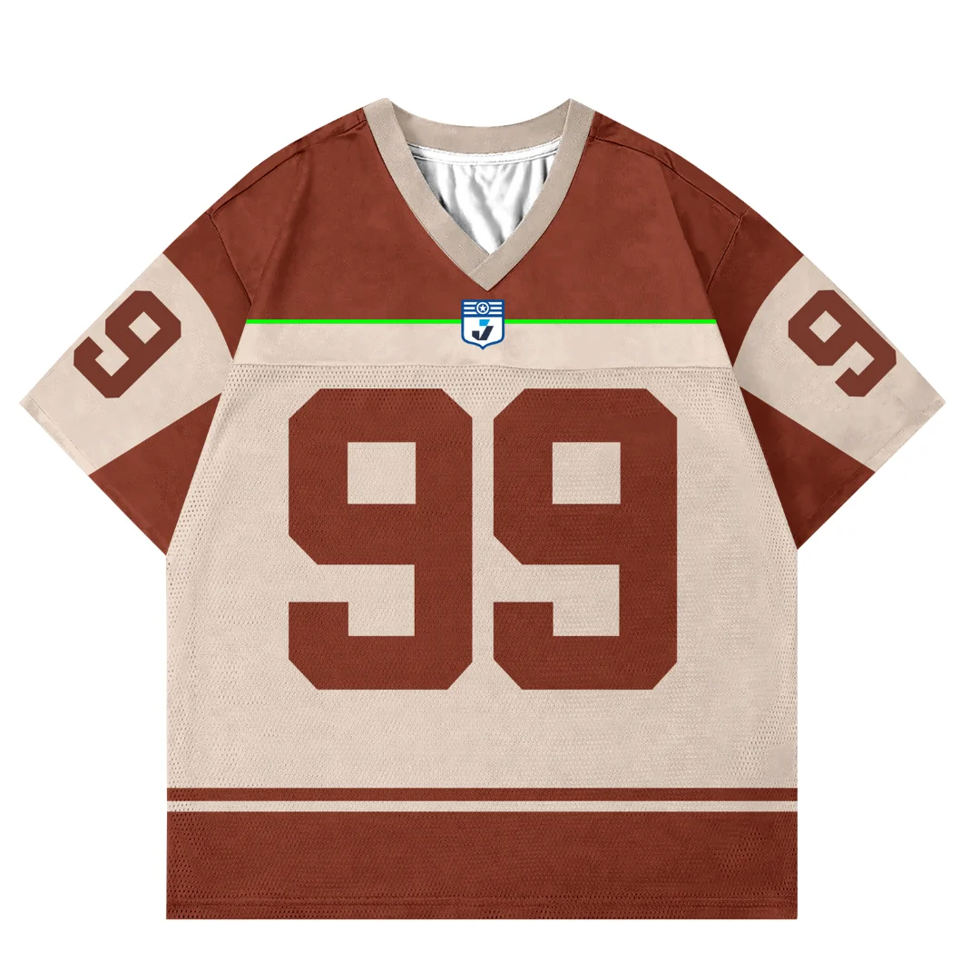 

Ретро Джерси Америка Стиль регби No 99 Мужчины Женщины Футболки с v-образным вырезом Дышащие Быстросохнущие Повседневные Удобные Стильные Мото больших размеров