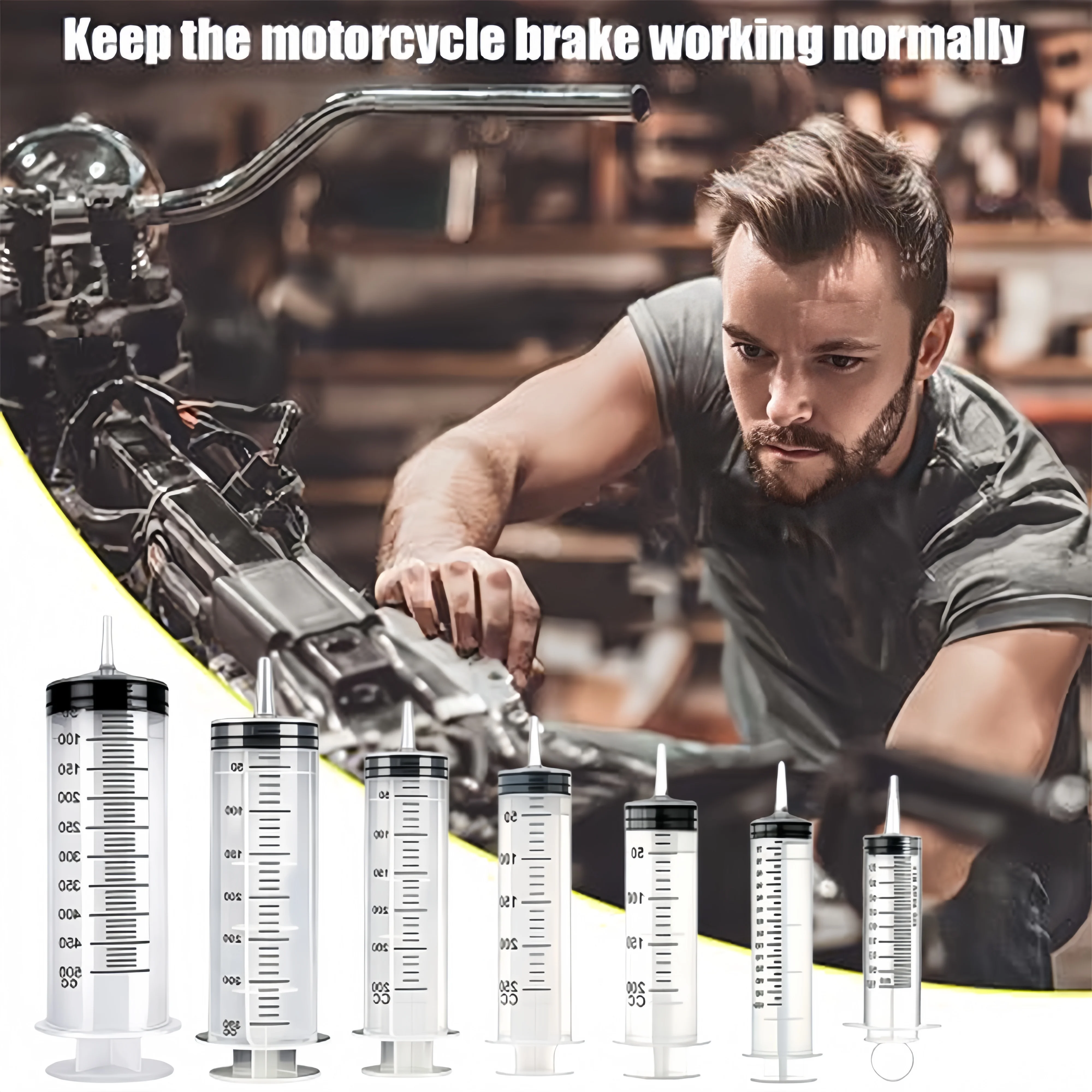 Car and Motorcycle Brake Fluid Bleeding Kit Hydraulic Disc Brake Clutch Bleeding Tool 100Ml/150Ml/200Ml/250Ml/300Ml/500Ml Multifunctional Brake Fluid Extraction and Refilling Syringe with Hose Adapter Repair Kit