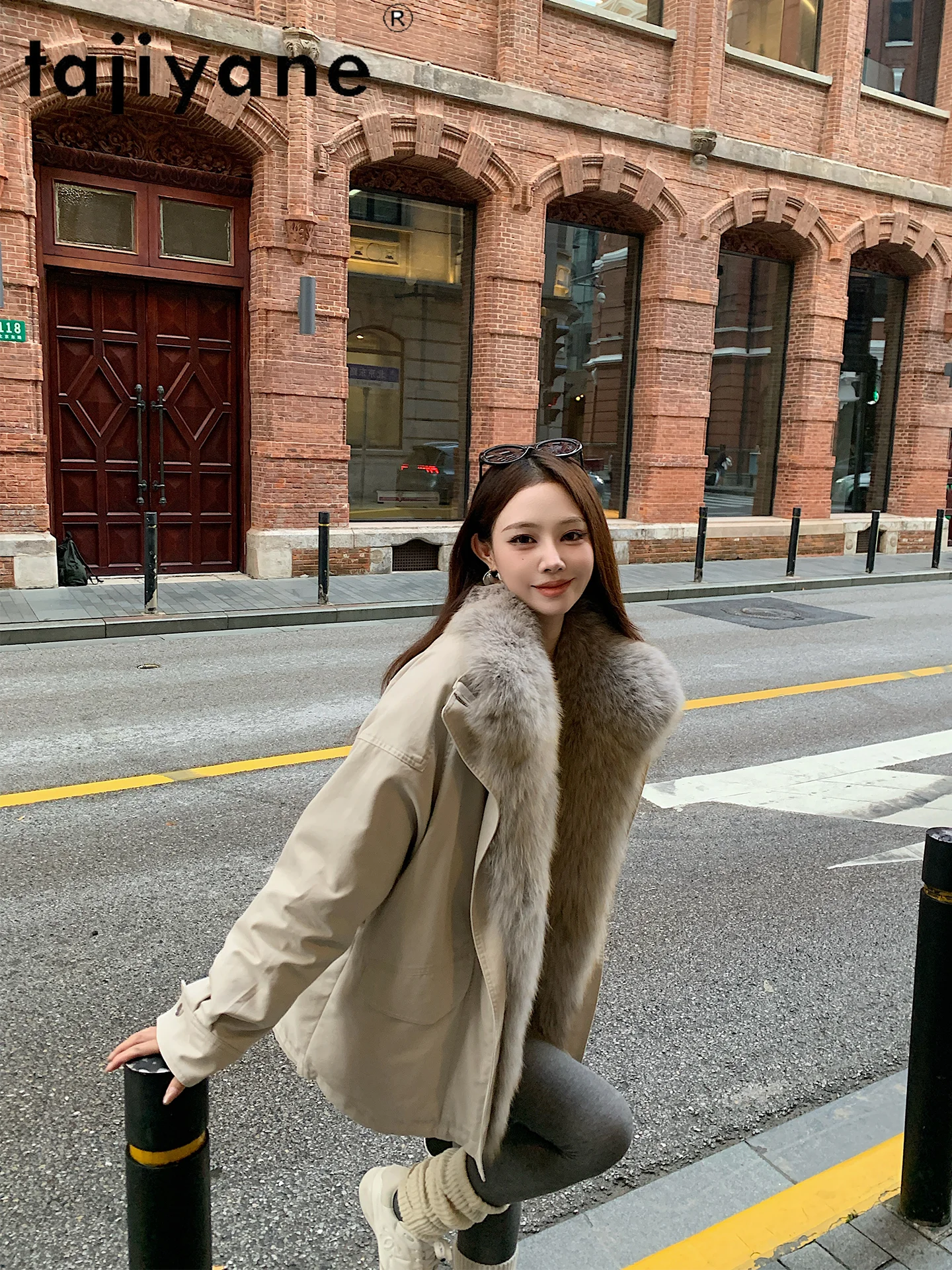타지야네 90% 화이트 구스 다운 코트 여성 탈부착 가능한 리얼 폭스 퍼 칼라 재킷 여성 파카 겨울 여성 의류 2025