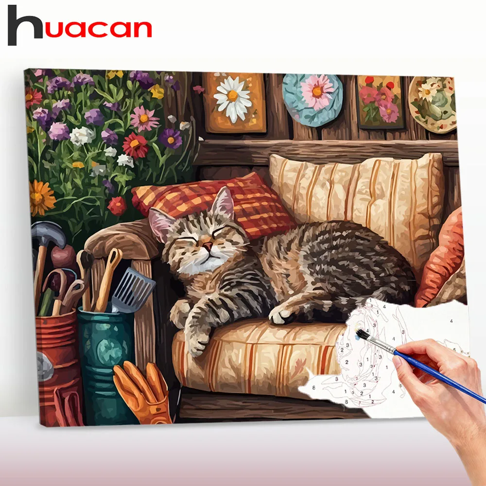 Huacan DIY Malen nach Zahlen Schlafende Katze Tiermalerei auf Leinwand Malen nach Zahlen als Geschenk ﻿ ﻿ ﻿