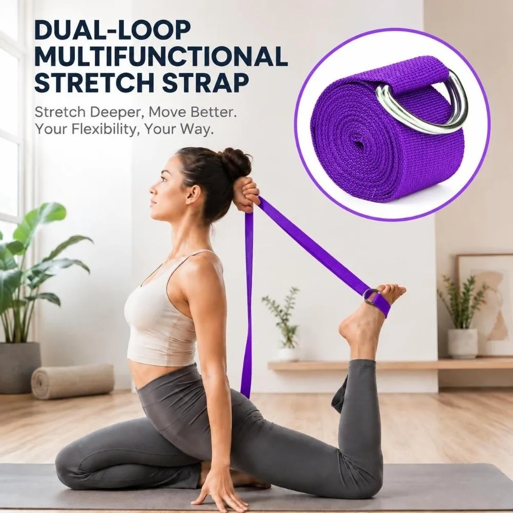 Durable 183*3.8cm Adjustable Stretch Strap with Metal D Ring Buckle Athletic Stretch Band Yoga Strap Leg Workout
