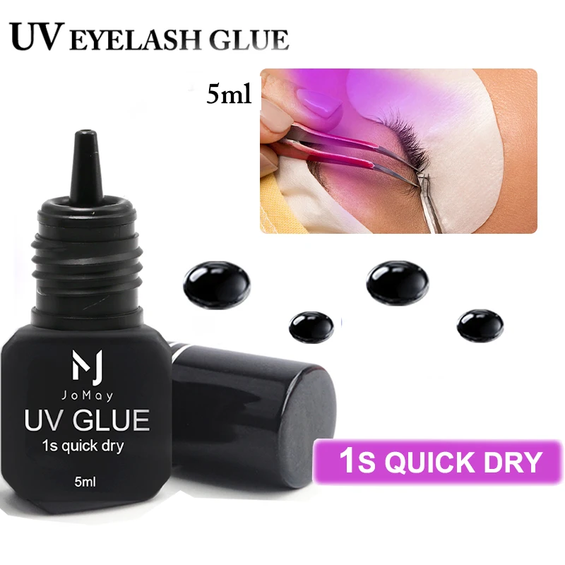 Cola para cílios, cola uv preta, cílios postiços, adesivo de extensão de cílios, cura leve, secagem rápida, roxo, azul, ferramenta de maquiagem