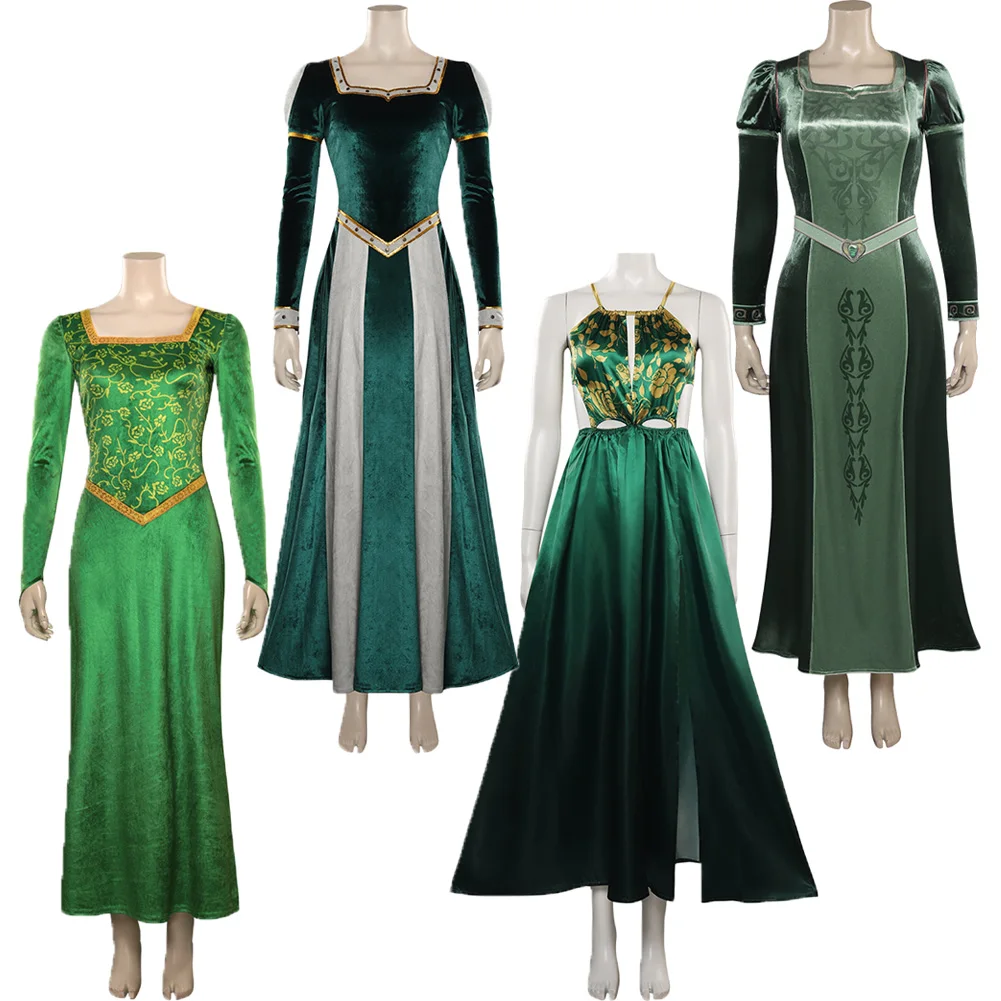 Fiona Princess Cosplay Costume Famele Girls Fantasia Green Long Party Dress Roleplay Outfits Halloween Carnival Disguise Suit