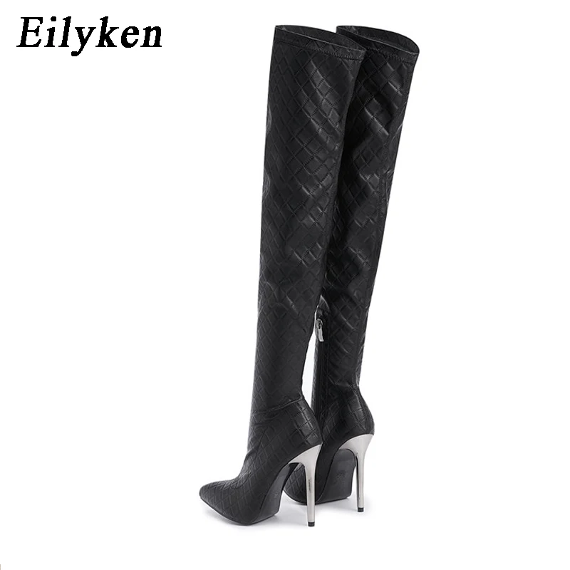 Eilyken Sexy Nightclub Party Stripper Over The Knee Boots Women Stiletto Heels Fashion Pointed Toe Zip Thigh High Shoes Female