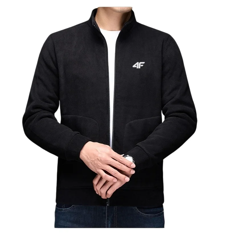 

Высококачественная брендовая вышитая мужская зимняя толстая шерстяная куртка на молнии с воротником-стойкой, однотонная повседневная свободная куртка с открытым воротником