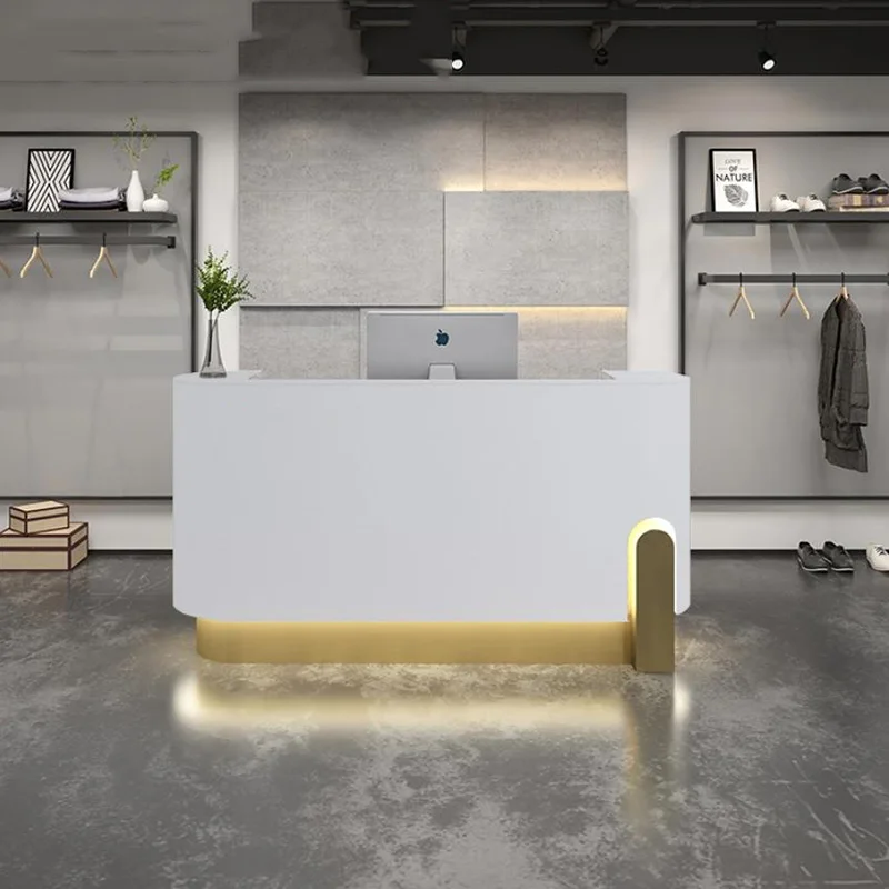 أفضل مكاتب الاستقبال بأضواء LED درج صغير تنفيذي فريد مكاتب الاستقبال الحديثة الجمال Mostrador De Tienda الأثاث العصري