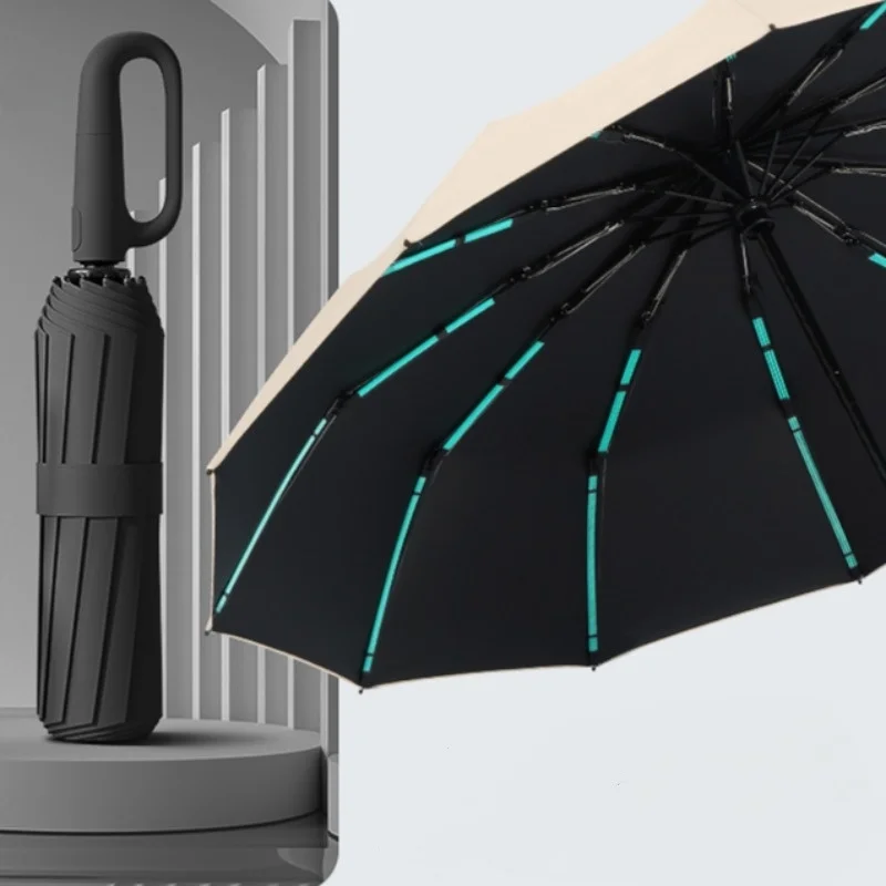 30 Bones Windproof Strong 105CM Reinforced Automatic Folding Umbrella for Men, Large Buckle Handle Wind and Water Resistant