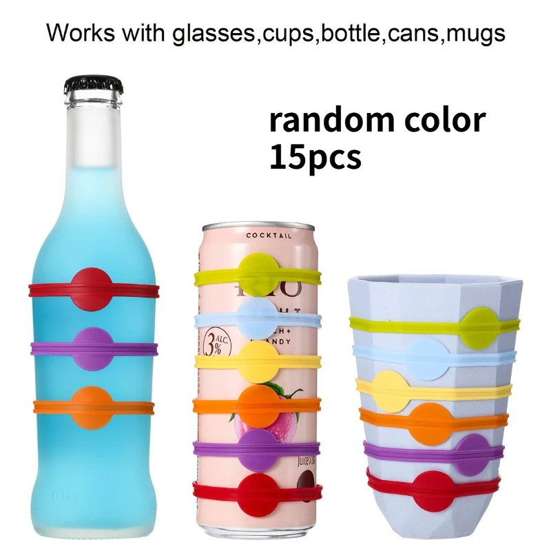 15 pieces of beverage marking stickers, glass cup and wine bottle strip labels, used for identifying damaged items
