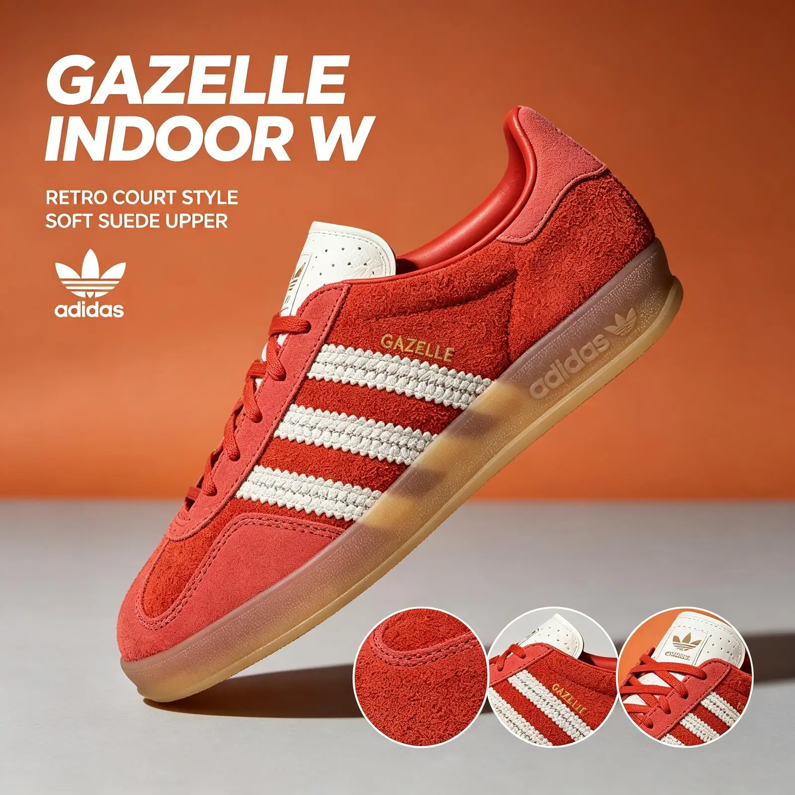 Adidas GAZELLE INDOOR W KI7169 Originals German Army Trainers Women's Low Top Soft Red/Jade White/Soft Light Scarlet